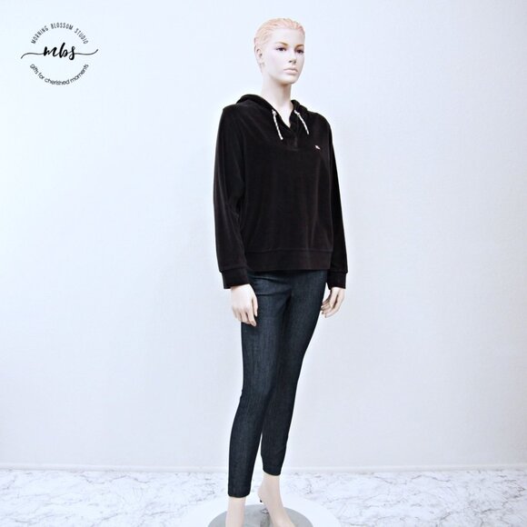 Burberry Corduroy Hooded Long Sleeve Pullover Black Women L - Picture 1 of 11